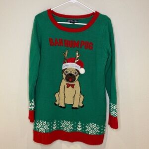 United States Sweaters Bah Hum Bug Dog Green‎ Red Size L